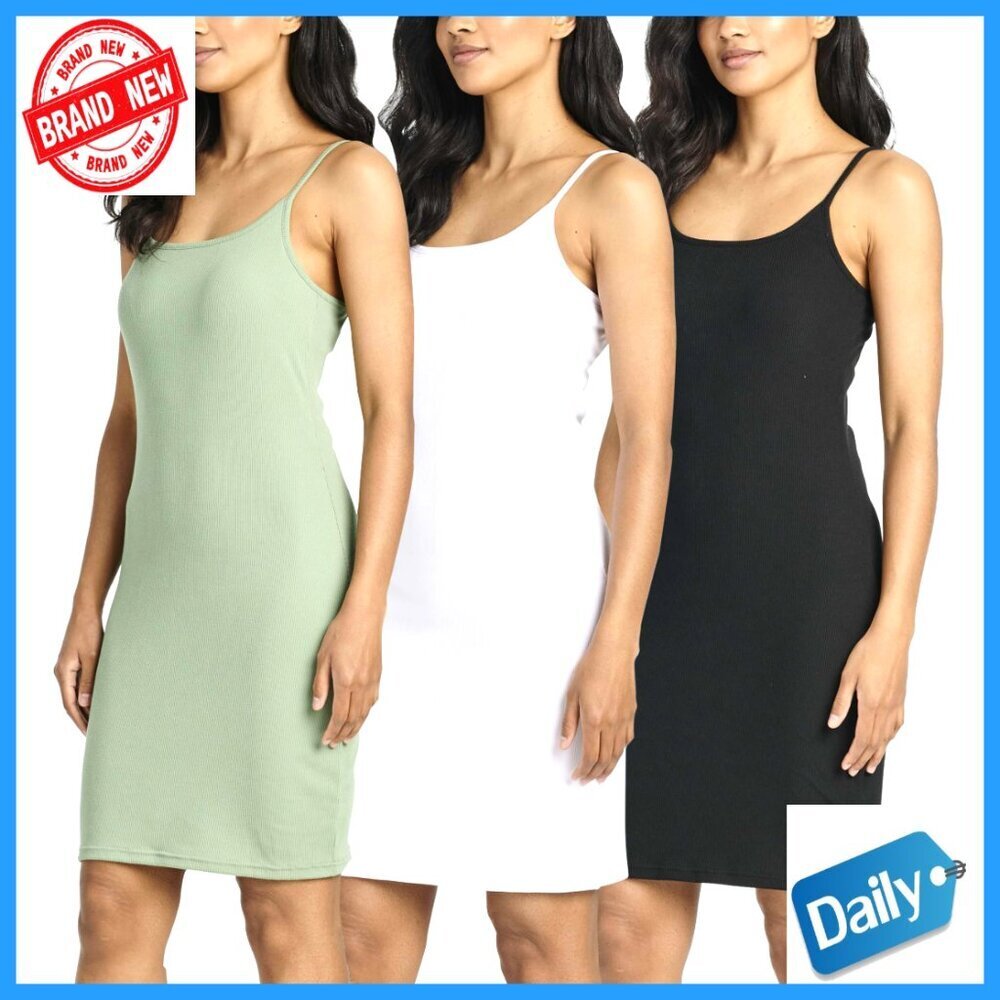 Spaghetti Strap Ribbed Mini Dress with Built-in Bra, 3-Pack